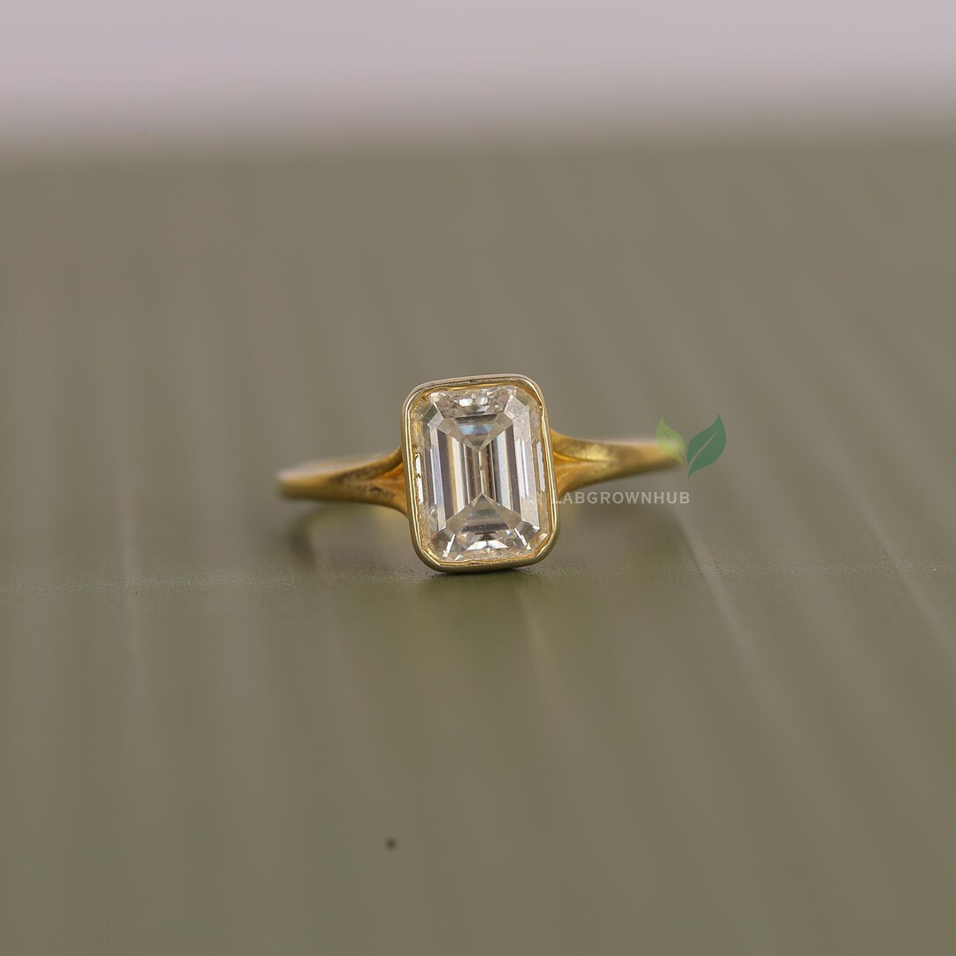 IGI Certified 1.50 Carat Emerald Cut Lab Grown Diamond Ring | Bezel Set ...