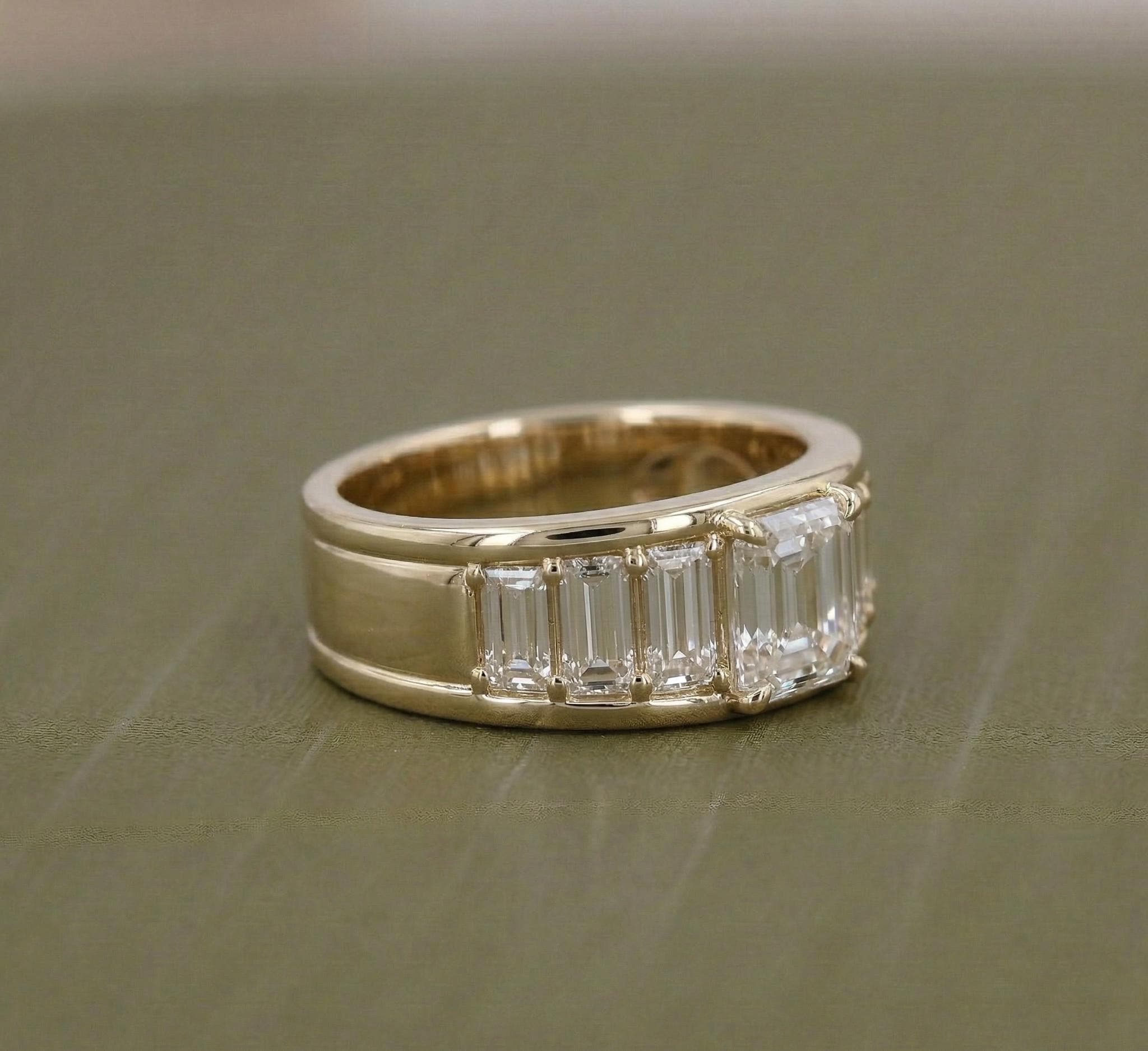 Emerald Cut Lab Grown Diamond Ring Baguette Half Eternity Band 14K ...