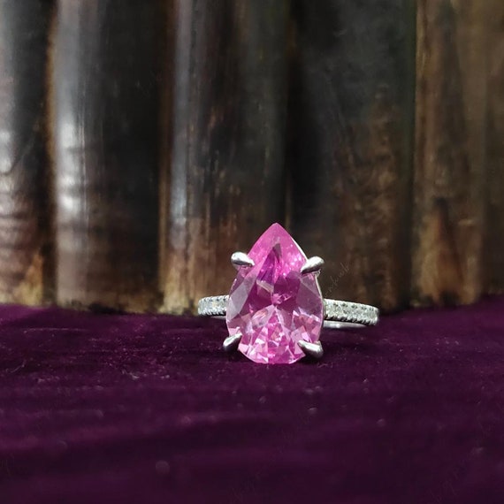 Pink Diamond Huge Stone Engagement Ring CT Pear Cut Pink