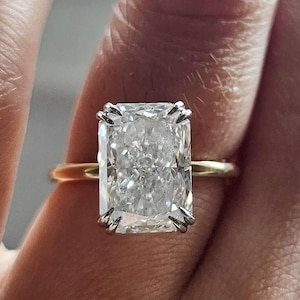 Double Prong Set Radiant Cut Moissanite Ring 3.50 CT Radiant Cut Solitaire Engagement Ring 18k Gold Big Wedding Ring For Women Jewelry Gifts