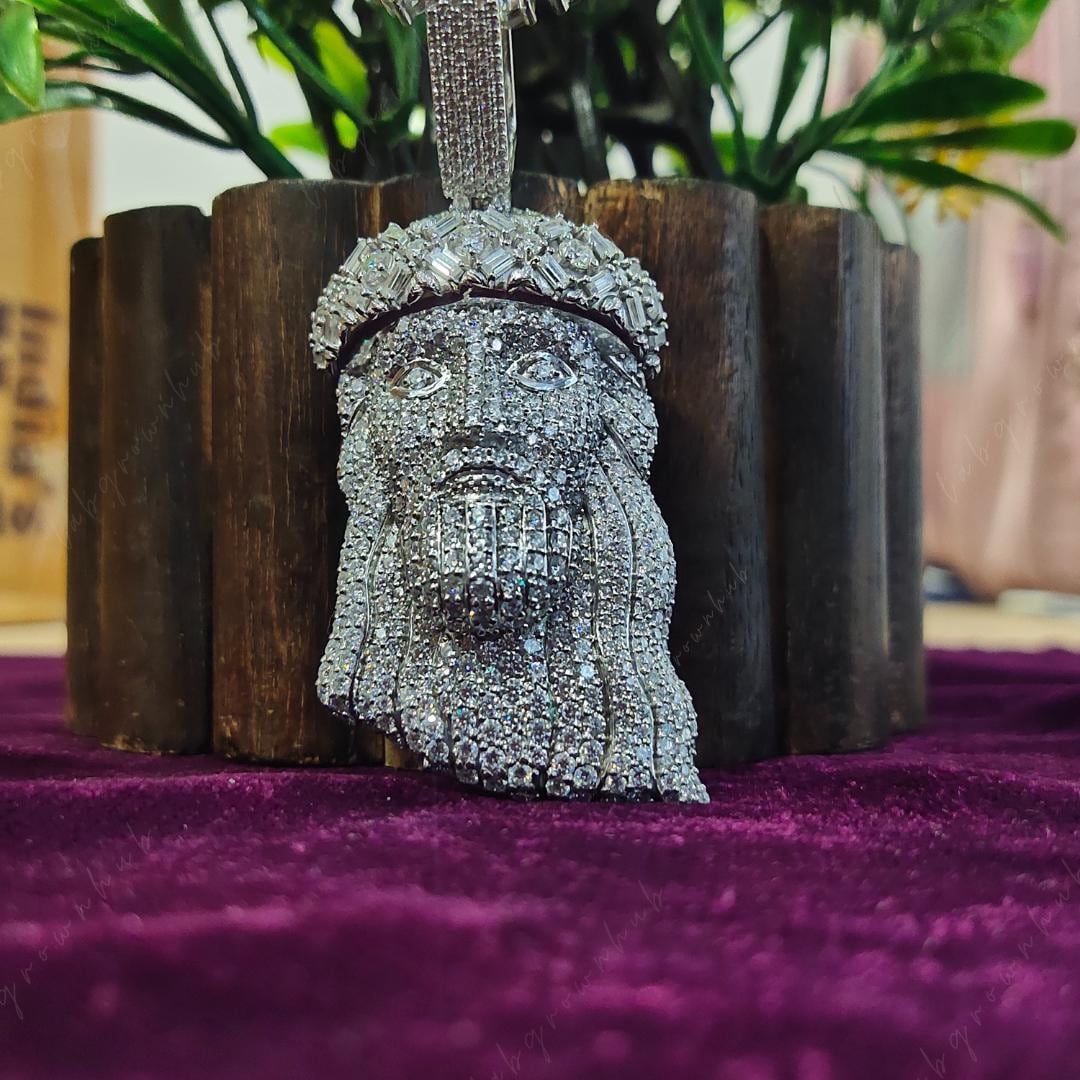 Custom Iced Out Jesus Face Pendant Moissanite Diamond Hip Hop Necklace ...