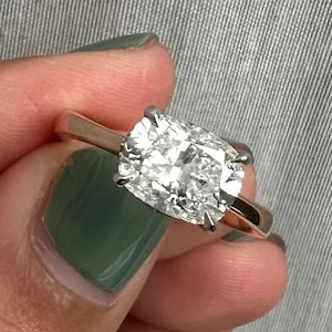 Elongated Cushion Moissanite Ring East West Cushion Cut Engagement Ring Hidden Halo Moissanite Wedding Gold Ring Simple Anniversary Gift Her