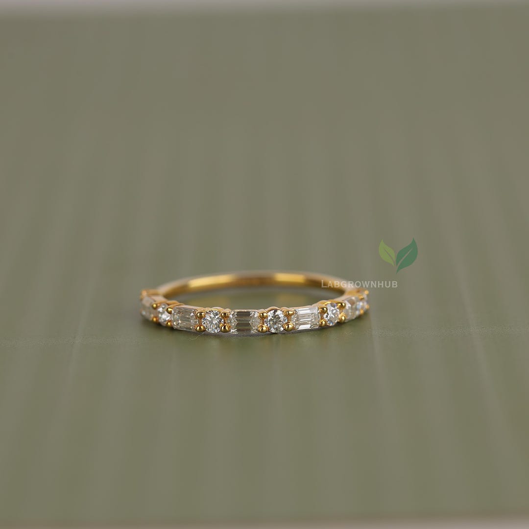 14K Yellow Gold Eternity Matching Wedding Ring Round & Baguette Cut ...