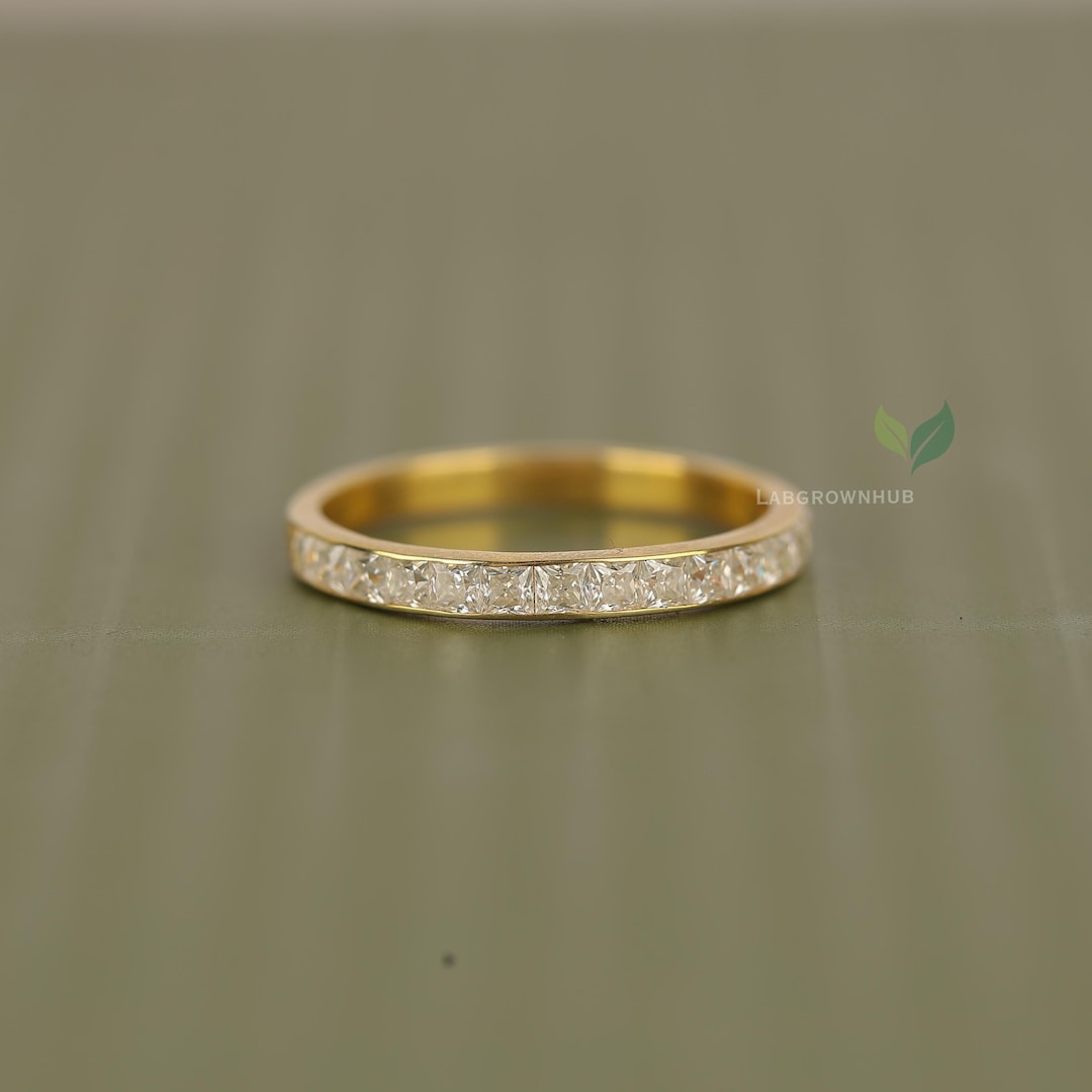 Princess Cut Moissanite Full Eternity Band | 14K Gold Channel Set ...