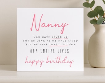 "Happy Birthday Nanny Karte, liebte uns unser ganzes Leben lang, von Enkelkindern, Enkelkindern."