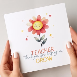 Gracias por ayudarme a crecer, tarjeta de agradecimiento para el maestro, tarjeta de agradecimiento para el maestro, tarjeta de agradecimiento con flores, para ella
