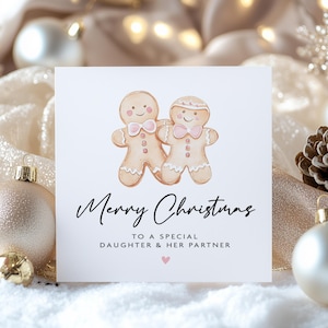 Tochter & Partner Weihnachtskarte, Tochter und Freund Weihnachtskarte, Weihnachtskarte für Paare, Lebkuchenmänner