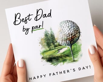 Biglietto d'auguri per la festa del papà con il golf, biglietto d'auguri "Best Dad By Par Golf", biglietto d'auguri per la festa del papà con un gioco di parole sul golf, biglietto d'auguri per la festa del papà con gli amanti del golf, regalo per la festa del papà con il golf