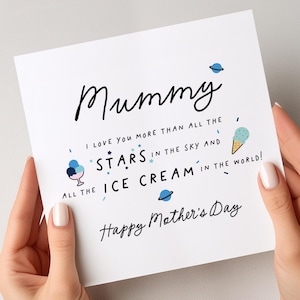 Carte de fête des mères à maman, je t'aime plus que les étoiles, jolie carte de fête des mères d'un petit garçon, cadeaux pour la fête des mères, carte personnalisée