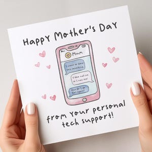 Tarjeta del Día de la Madre con soporte técnico, tarjeta divertida del Día de la Madre, regalos para mamá, tarjeta para mamá, regalo para mamá.