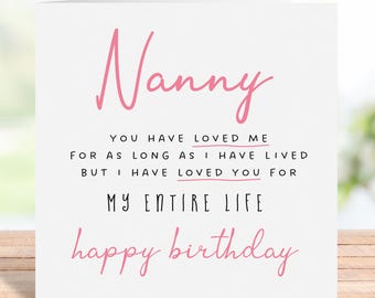 Happy Birthday Nanny Card, Loved You My Entire Life, From Grandkids