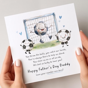 Biglietto d'auguri per la festa del papà a tema calcio per bambini, simpatico biglietto d'auguri per la festa del papà per i figli, biglietto d'auguri per la festa del papà per papà, biglietto d'auguri per la festa del papà per un tifoso di calcio