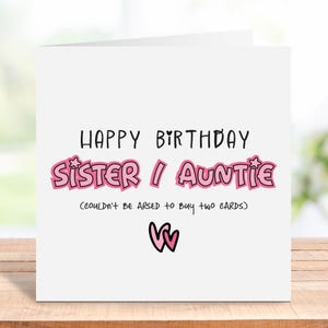 Tarjeta de cumpleaños para hermana, tarjeta de cumpleaños para tía, tarjeta de cumpleaños divertida para hermana y tía