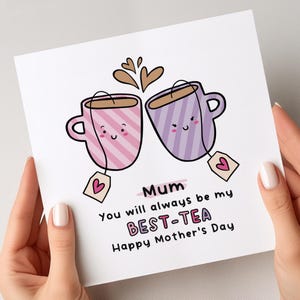 Tarjeta para el Día de la Madre: "Mamá, mi mejor amiga" con té, tarjeta divertida para el Día de la Madre, la mejor tarjeta para mamá, tarjeta para mamá para el Día de la Madre, regalo para el Día de la Madre para ella, amante del té