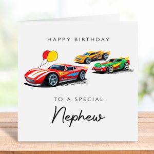 Neffe Geburtstagskarte, Rennwagen Geburtstagskarte für Neffe, Auto Geburtstagsgeschenk für kleinen Jungen, Geburtstagsgeschenk für Neffe, personalisiert