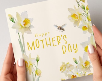 Carte florale de fête des mères, carte de fête des mères heureuse, carte pour la fête des mères, carte de fête des mères maman, carte personnalisée de fête des mères, jonquille, elle