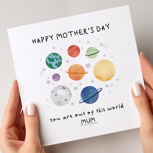 Tarjeta para el Día de la Madre de otro mundo, tarjeta espacial para el Día de la Madre, regalos para el Día de la Madre para mamá, linda tarjeta para el Día de la Mamá, de hijo, de niños