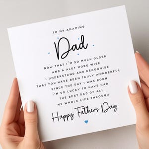 Tarjeta del Día del Padre para papá, tarjeta con poema del Día del Padre, tarjeta para él, tarjeta para un papá increíble, tarjeta de feliz Día del Padre