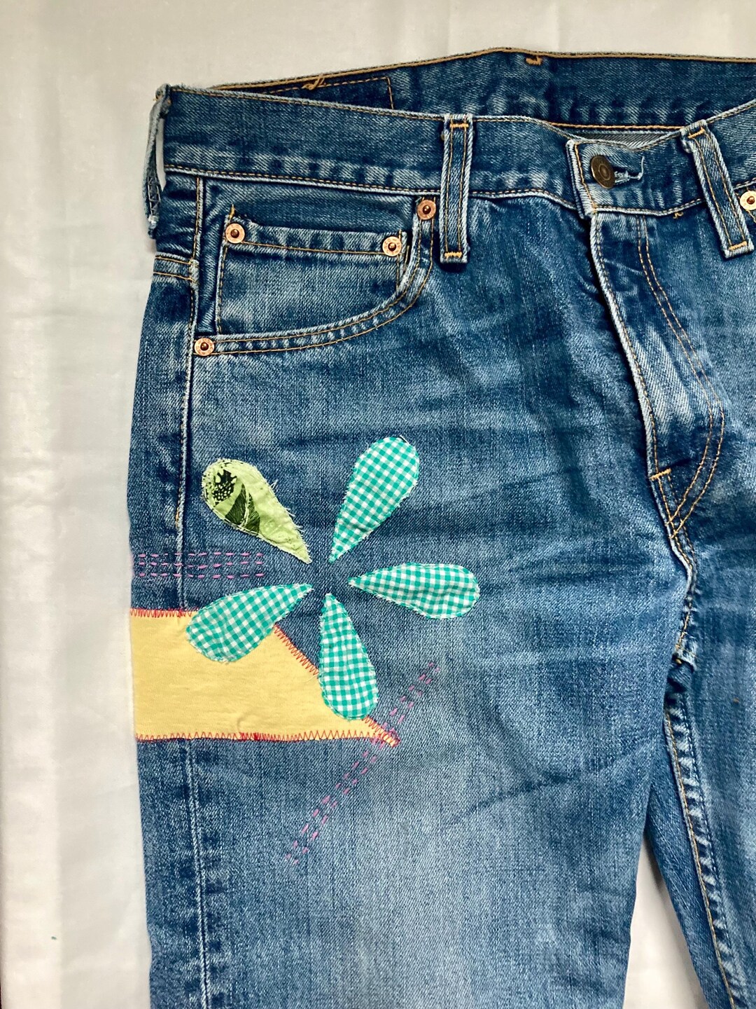 Custom Levi's Jeans With Embroidery, Applique and Sashiko - Etsy