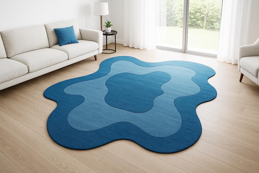 Wool Wave Rug Hand-tufted Wool Wave Rug: Ocean Gradient, Irregular Blue Area Rug - Etsy