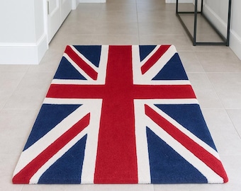 Hand-Tufted New Zealand Wool Union Jack Rug: British Flag Design
