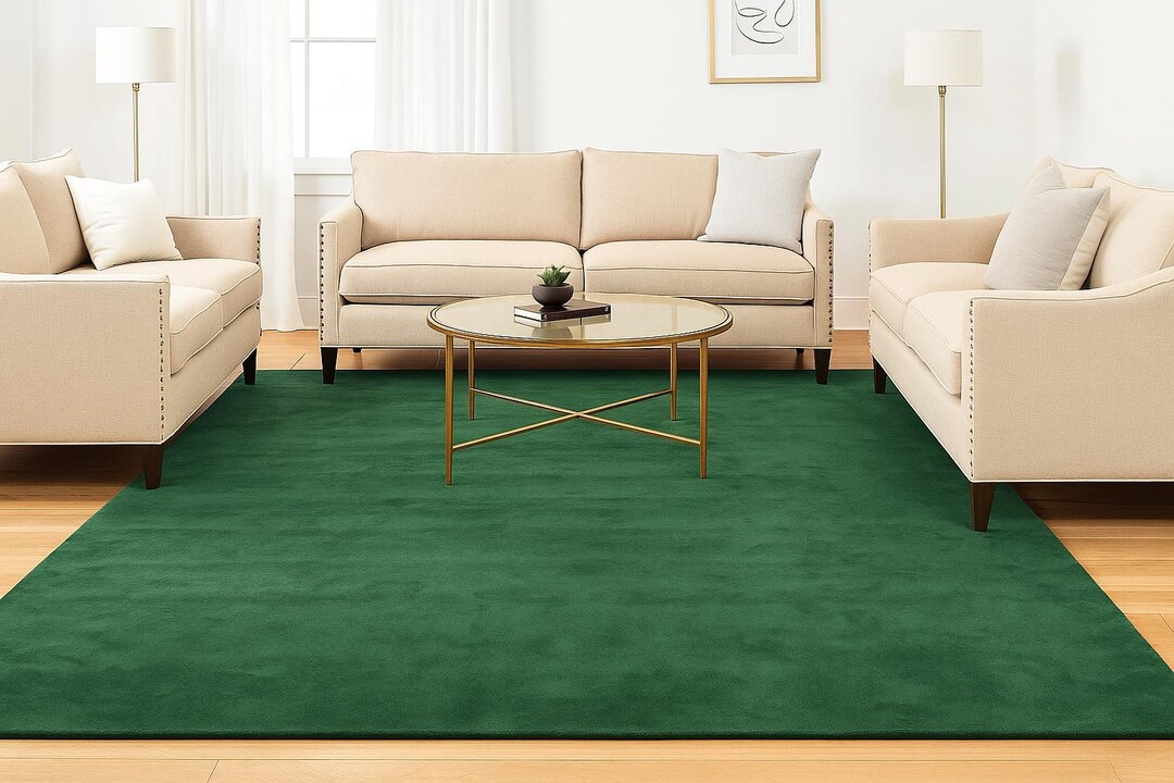 Hand Tufted Wool Rug: Plush Solid Green Minimalist Carpet - Etsy