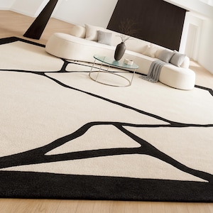 Hand-Tufted Modern Abstract Line Art Area Rug | Luxury Living Room Carpet image 8
