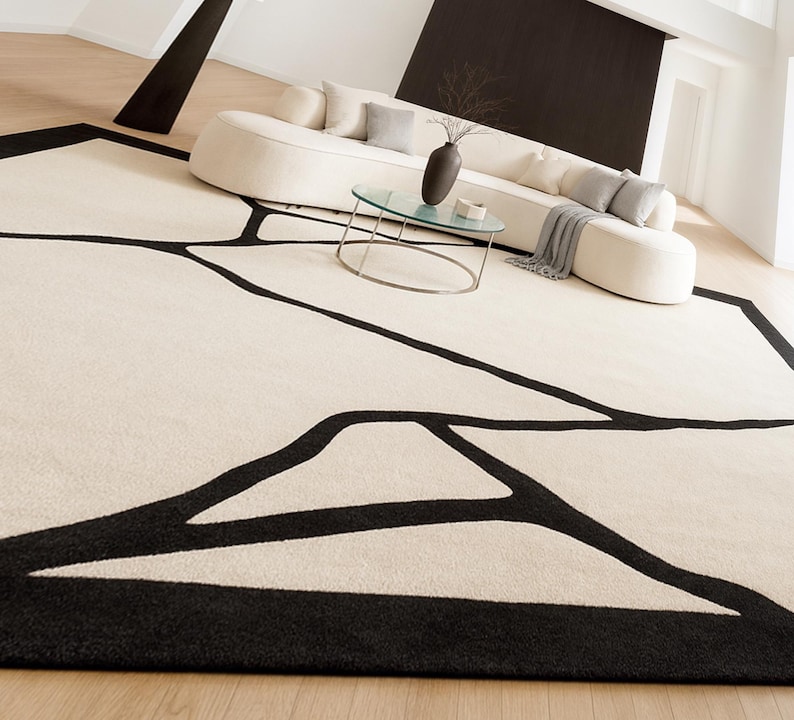 Hand-Tufted Modern Abstract Line Art Area Rug | Luxury Living Room Carpet image 8