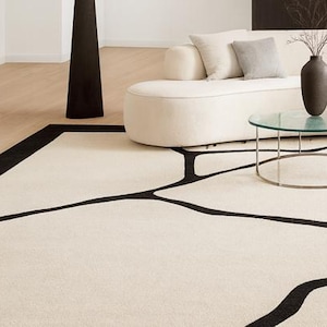 Hand-Tufted Modern Abstract Line Art Area Rug | Luxury Living Room Carpet image 6