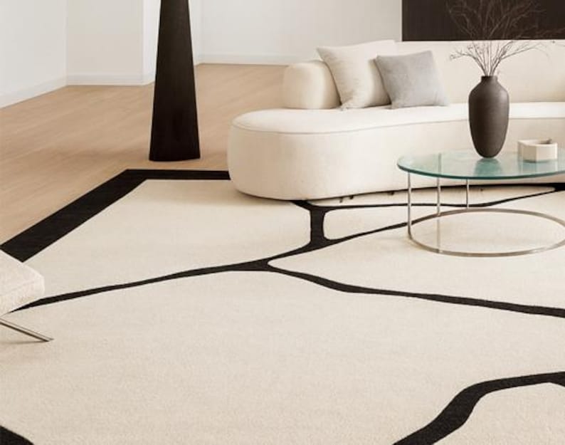 Hand-Tufted Modern Abstract Line Art Area Rug | Luxury Living Room Carpet image 6