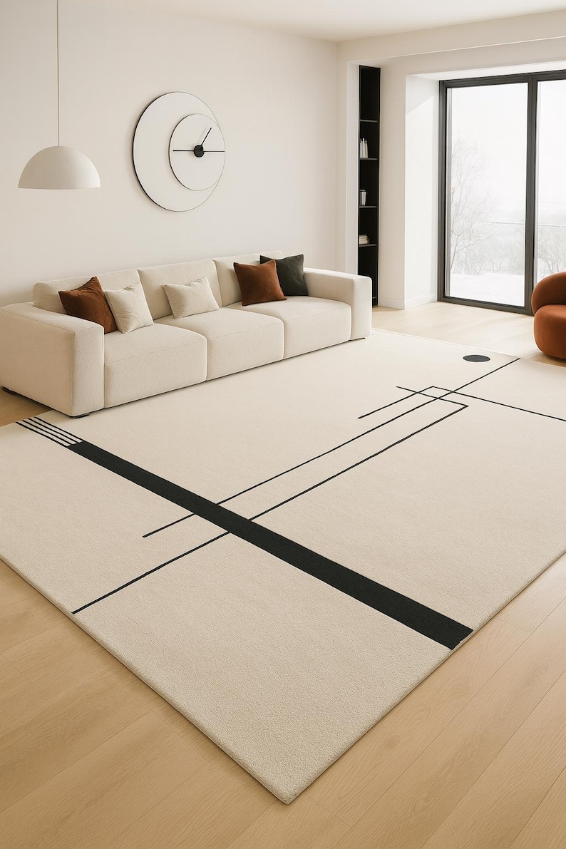 Minimalist Rug Pattern Hand-tufted Wool Rug | Geometric Lines, Modern Minimalist Living Room ...