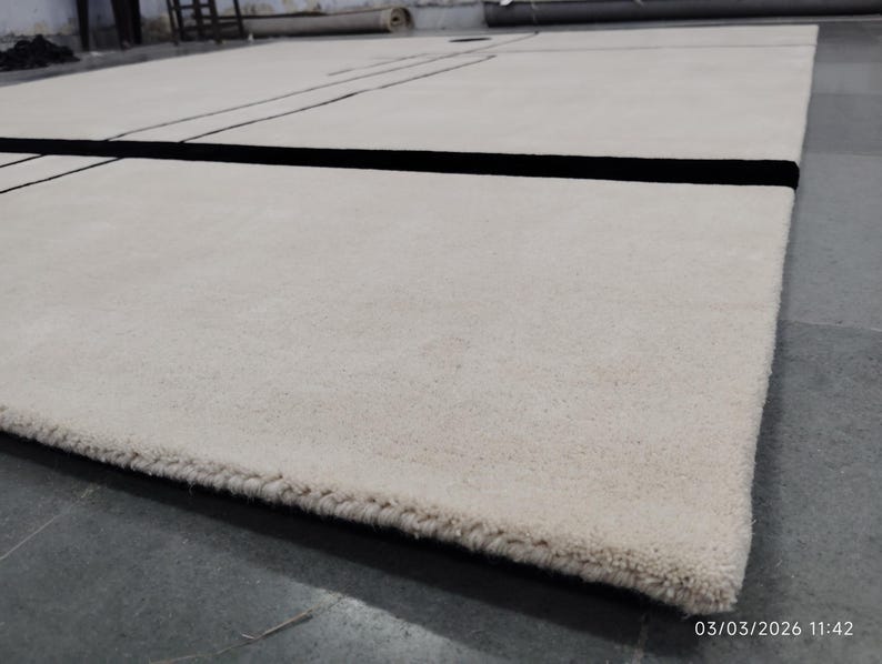 Thick Line Rug Hand-tufted Wool Rug | Geometric Lines, Modern Minimalist Living Room ...