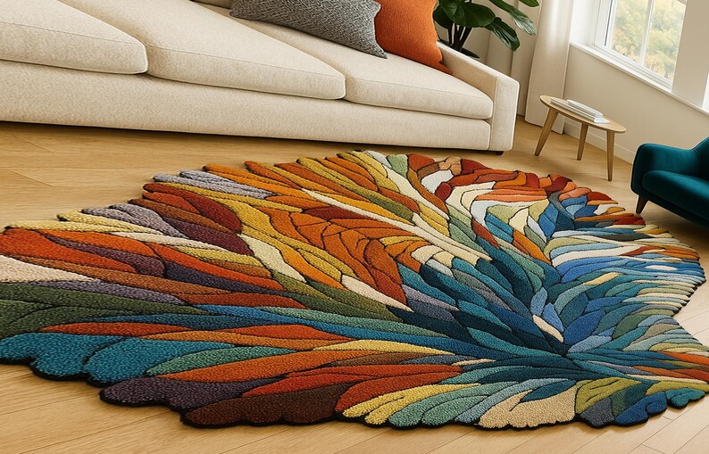 Leaf Rug Class Hand-tufted Leaf Shape Rug, Multicolor Abstract Art Carpet - Etsy
