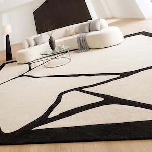 Hand-Tufted Modern Abstract Line Art Area Rug | Luxury Living Room Carpet image 7