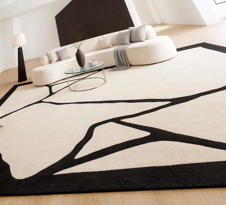 Hand-Tufted Modern Abstract Line Art Area Rug | Luxury Living Room Carpet image 7