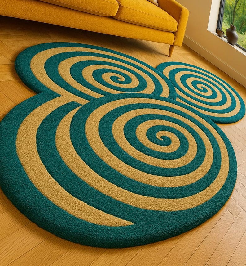 Hand-tufted Wool Spiral Rug Set: Teal & Beige Contemporary Round ...