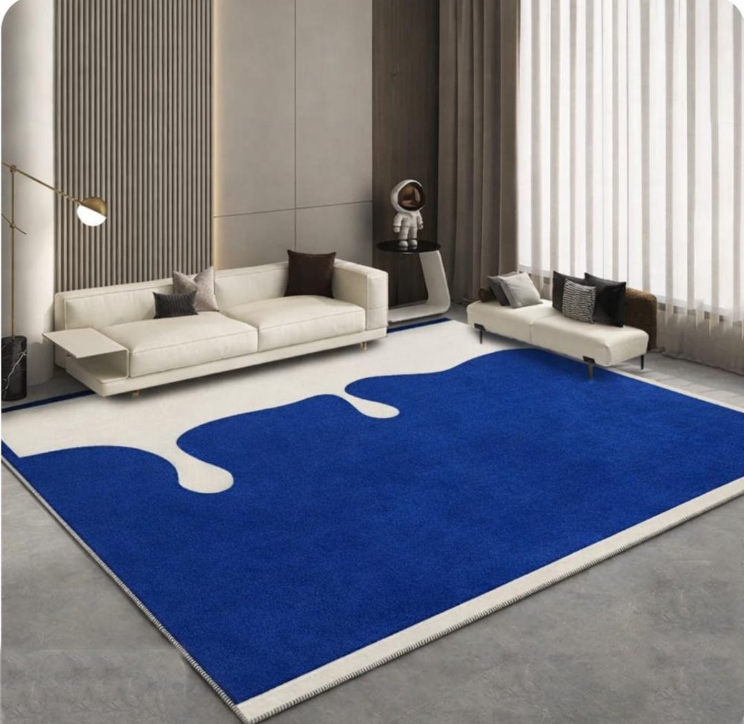 Blue Area Rug, Hand Tufted Wool Carpet, Contemporary Minimal Living ...