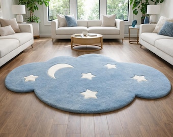 Soft Hand-Tufted Wool Cloud Rug | Moon Star Nursery Carpet for Baby Room