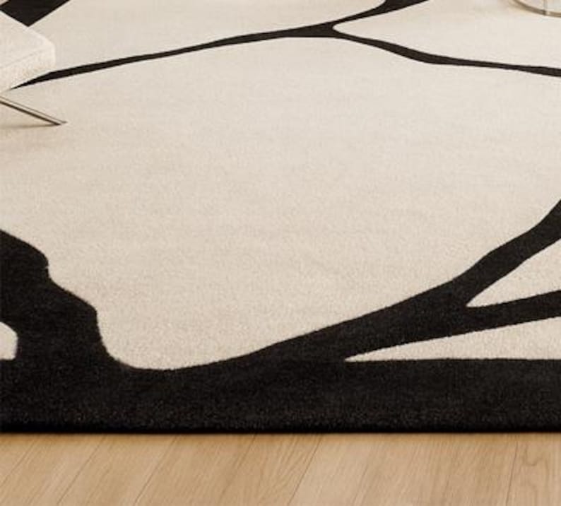 Hand-Tufted Modern Abstract Line Art Area Rug | Luxury Living Room Carpet image 3