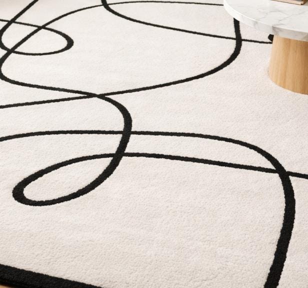 Line Edged Rug Black Line Rug, Cream Hand Tufted Wool Area Rug, Minimalist ...
