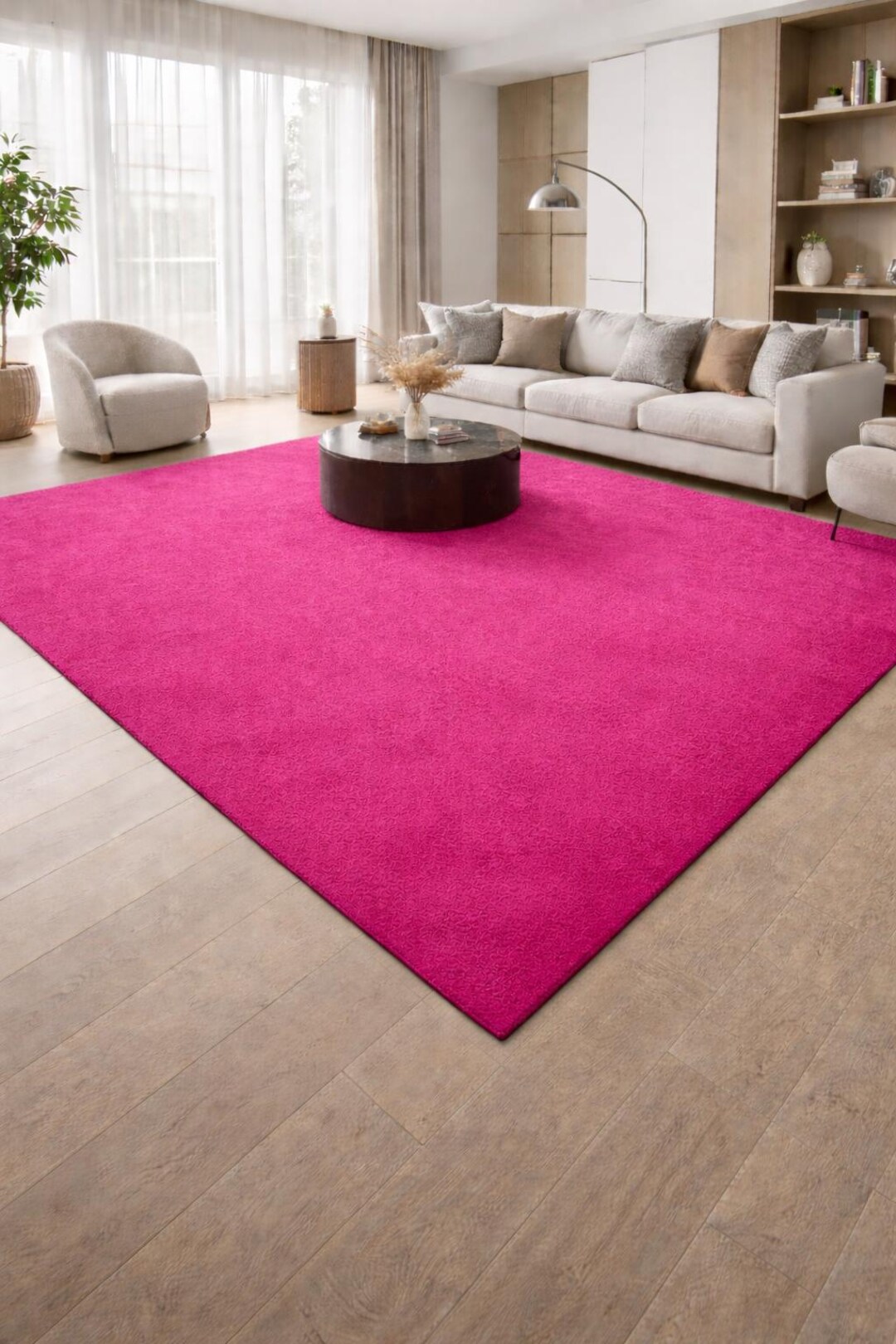 Hand Tufted Wool Rug, Modern Minimalist Hot Pink Carpet, Custom Size ...