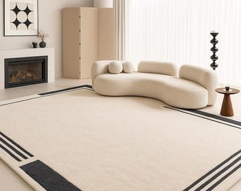 Hand-Tufted Wool Area Rug | Cream & Black Geometric Border