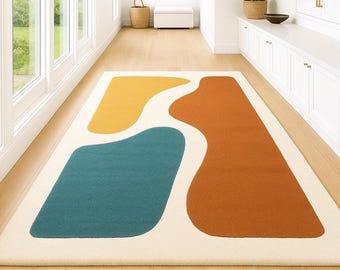 Hand Tufted New Zealand Wool Rug: Color White and Blue Modern Design