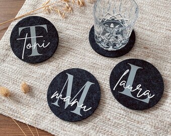 Coaster personnalisé | feutre | Nom souhaité | Cadeau individuel pour anniversaires, naissances, mariages, baptêmes, Pâques, Noël