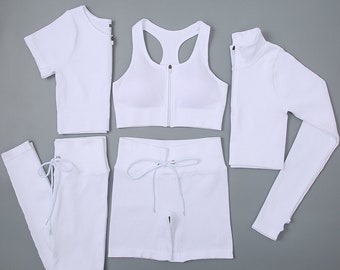 Ensemble de yoga de gymnastique sans couture sans couture pour femmes Blanc 2pc 3pc 5pc