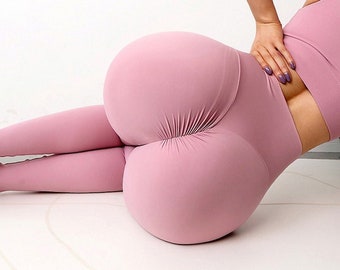 Women's Pink High Waist Gym Yoga Scrunch Bum Leggings