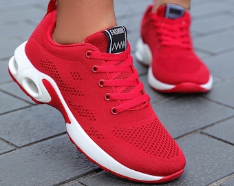 Women's Lightweight Mesh Running Trainers Red