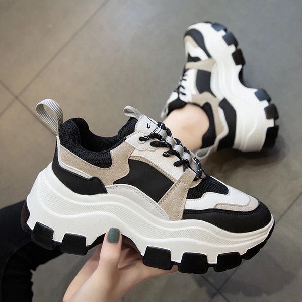 Women’s Chunky Platform Sneakers White Black