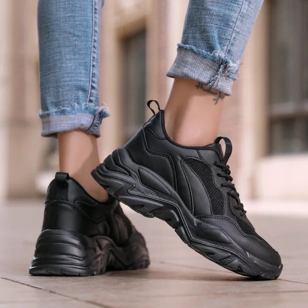 ASOS DESIGN Trainer Shoes In Black Leather With Chunky Sole, $38 | Asos |  Lookastic