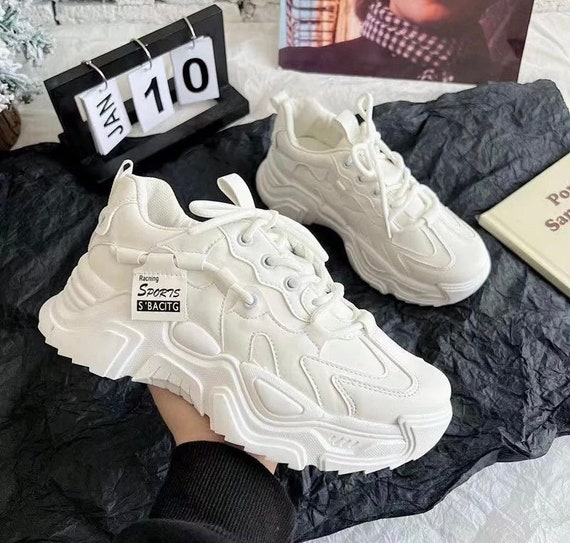 Womens Chunky Platform Sneakers White - Etsy UK